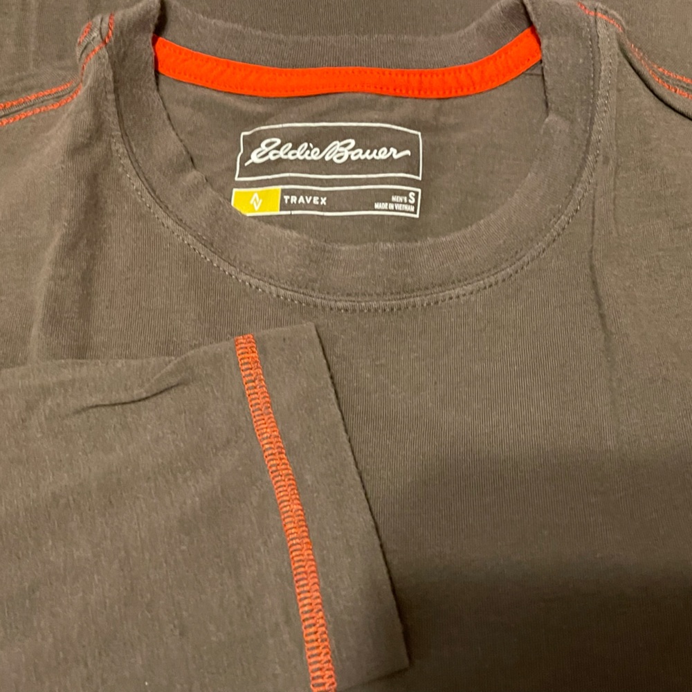 EDDIE BAUER TRAVEX SPORT LOOKOUT PERFORMANCE LONG SLEEVE BROWN T-SHIRT SMALL EUC